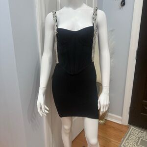 Black Rhinestone-Strap Bandage Dress